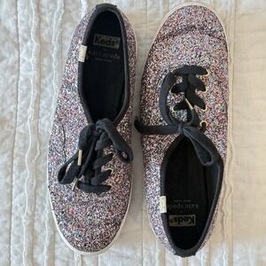 Kate Spade Sperry Sneakers Women 7.5 Glitter Shoes Retro Prep Purple Glamour